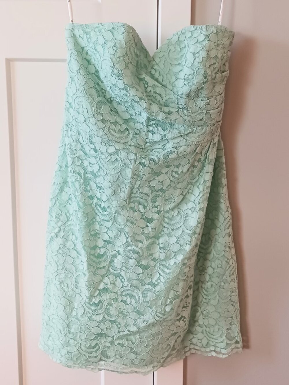David's Bridal Strapless Lace Dress in Mint